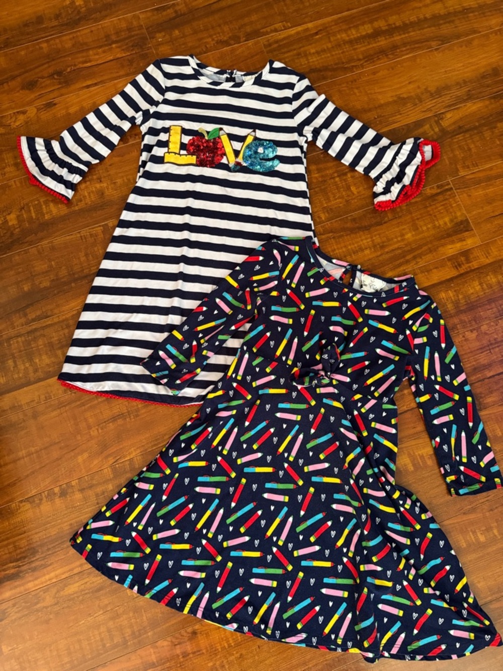 Rare Editions Navy & White Striped Dress with Colorful Sequin LOVE